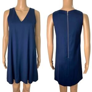 New Alice + Olivia Blue Sleeveless V-Neck Minimalist Shift Dress